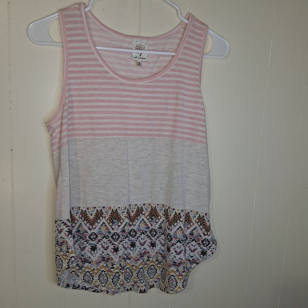 Self Esteem Striped Pink and Gray Tank Top